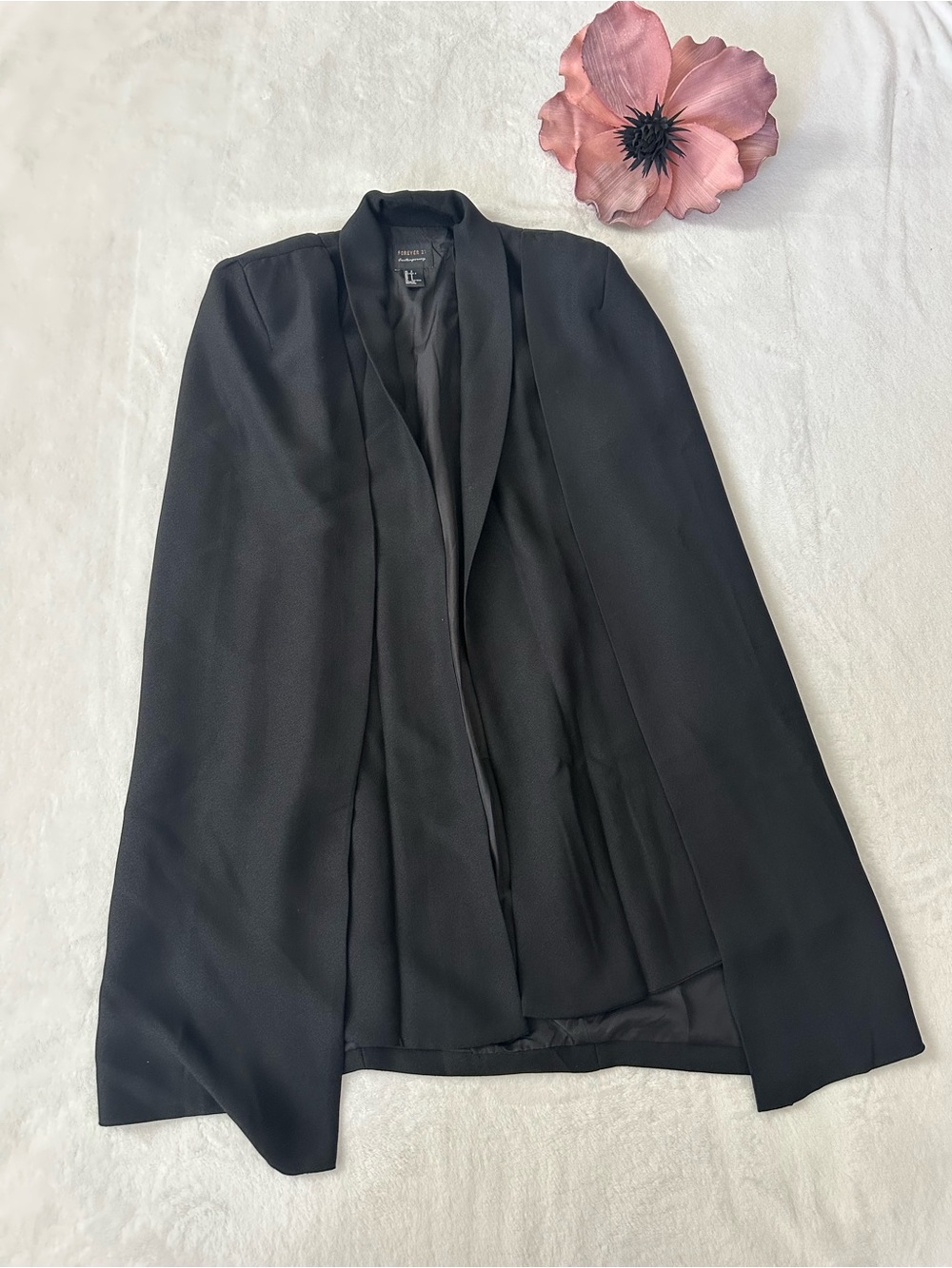 Forever 21 Black Open-Front Cape Blazer Small